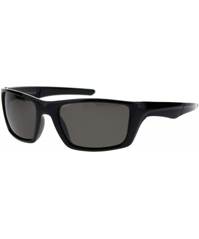 Rectangular Mens Polarized Lens Sunglasses Rectangular Frame Wrap Around Black - Shiny Black - CX18W5OXYA8 $20.91