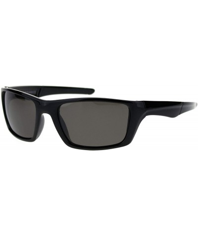 Rectangular Mens Polarized Lens Sunglasses Rectangular Frame Wrap Around Black - Shiny Black - CX18W5OXYA8 $13.75