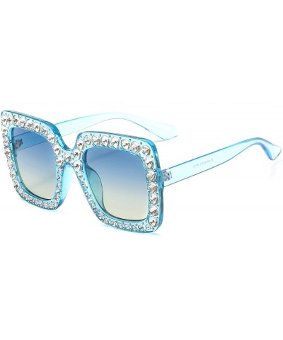 Sport Oversized Sunglasses for Women Square Thick Frame Bling Bling Rhinestone Novelty Shades - CY18EA29EKC $9.14