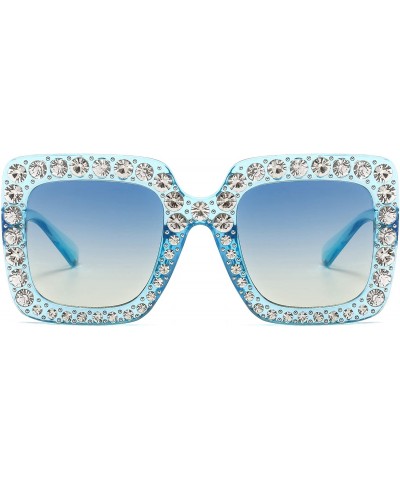 Sport Oversized Sunglasses for Women Square Thick Frame Bling Bling Rhinestone Novelty Shades - CY18EA29EKC $22.55