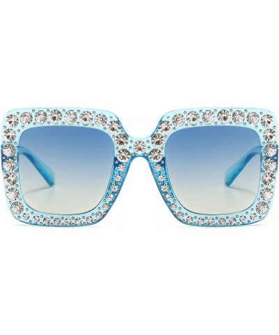 Sport Oversized Sunglasses for Women Square Thick Frame Bling Bling Rhinestone Novelty Shades - CY18EA29EKC $22.55