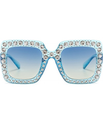 Sport Oversized Sunglasses for Women Square Thick Frame Bling Bling Rhinestone Novelty Shades - CY18EA29EKC $9.14