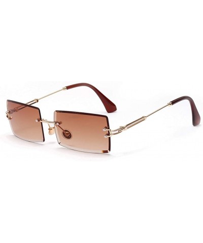 Rimless Rectangle Sunglasses Women Rimless Square Sun Glasses for Women Summer UV400 - Gold With Brown - CL18YSCR7TI $22.70
