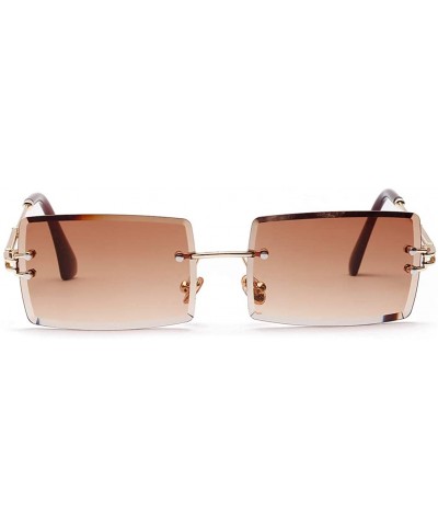 Rimless Rectangle Sunglasses Women Rimless Square Sun Glasses for Women Summer UV400 - Gold With Brown - CL18YSCR7TI $10.89
