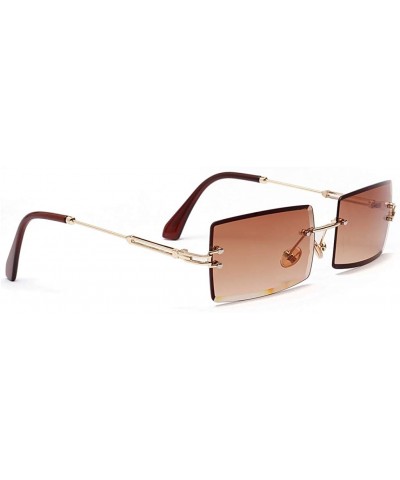 Rimless Rectangle Sunglasses Women Rimless Square Sun Glasses for Women Summer UV400 - Gold With Brown - CL18YSCR7TI $10.89