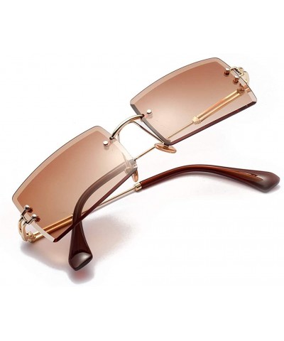 Rimless Rectangle Sunglasses Women Rimless Square Sun Glasses for Women Summer UV400 - Gold With Brown - CL18YSCR7TI $10.89