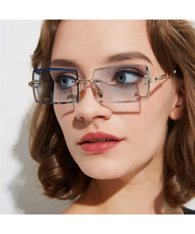 Rimless Rectangle Sunglasses Women Rimless Square Sun Glasses for Women Summer UV400 - Gold With Brown - CL18YSCR7TI $10.89