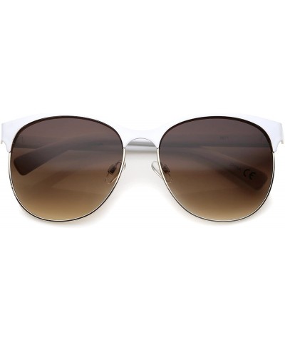 Wayfarer Women's Fashion Two Toned Tinted Lens Half-Frame Round Sunglasses 55mm - White-gold / Amber - C112JP6GGN1 $20.32