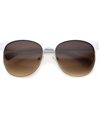 Wayfarer Women's Fashion Two Toned Tinted Lens Half-Frame Round Sunglasses 55mm - White-gold / Amber - C112JP6GGN1 $11.50