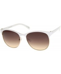 Wayfarer Women's Fashion Two Toned Tinted Lens Half-Frame Round Sunglasses 55mm - White-gold / Amber - C112JP6GGN1 $11.50