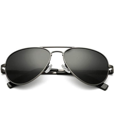 Oversized Polarized Aviator Sunglasses Metal Frame Mirrored UV400 Lens - Gunmetal/Grey - CJ18Q5G44XH $25.35