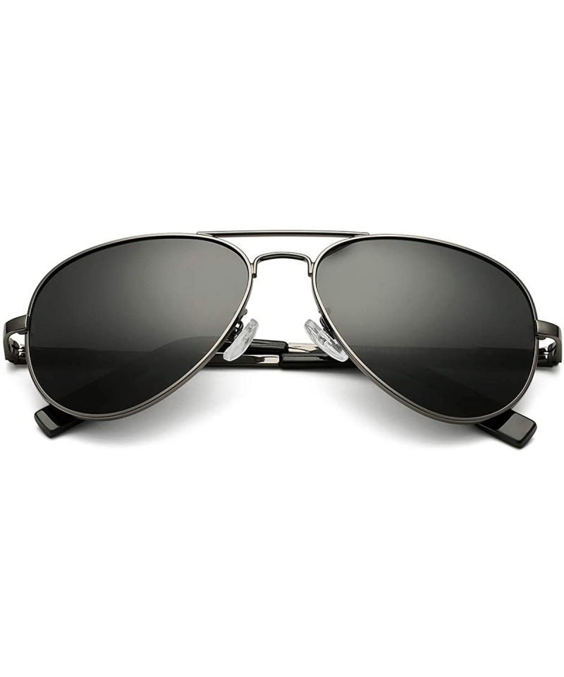 Oversized Polarized Aviator Sunglasses Metal Frame Mirrored UV400 Lens - Gunmetal/Grey - CJ18Q5G44XH $15.63