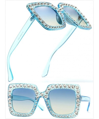 Sport Oversized Sunglasses for Women Square Thick Frame Bling Bling Rhinestone Novelty Shades - CY18EA29EKC $22.55