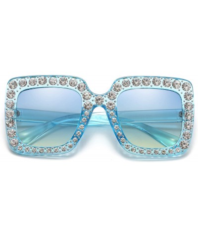 Sport Oversized Sunglasses for Women Square Thick Frame Bling Bling Rhinestone Novelty Shades - CY18EA29EKC $23.46