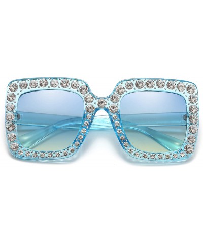 Sport Oversized Sunglasses for Women Square Thick Frame Bling Bling Rhinestone Novelty Shades - CY18EA29EKC $22.55