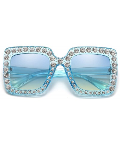 Sport Oversized Sunglasses for Women Square Thick Frame Bling Bling Rhinestone Novelty Shades - CY18EA29EKC $9.14