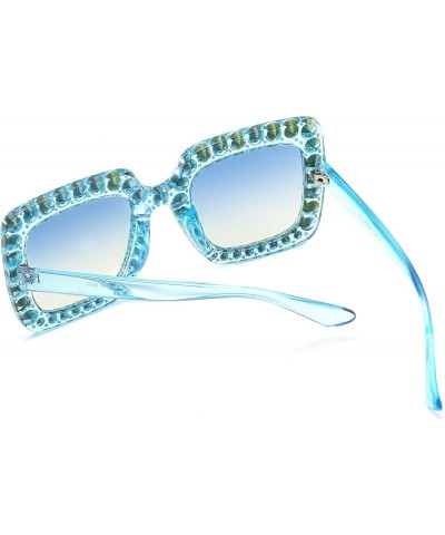 Sport Oversized Sunglasses for Women Square Thick Frame Bling Bling Rhinestone Novelty Shades - CY18EA29EKC $9.14