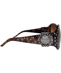 Rectangular Women Sunglasses UV 400 Western Floral Concho Bling Bling Collection Ladies Sunglasses - Leopard-badge Blingbling...