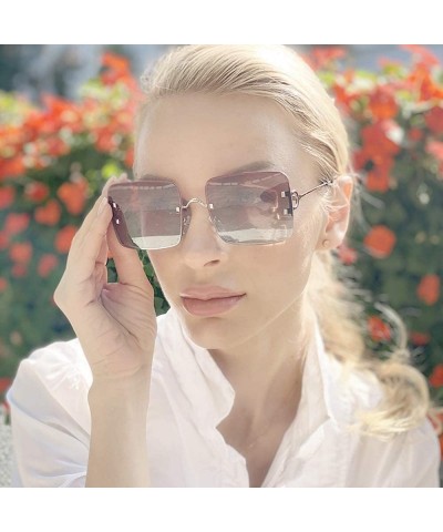 Oversized Oversized Polarized Rectangle Sunglasses for Men Women Retro Rimless Sunglasses Metal Frame UV400 - 4 - C51906GGZNM...