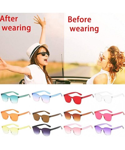 Square Rimless Sunglasses Oversized One Piece Candy Colored Transparent Eyewear Retro Eyeglasses for Women Men - E - C4199GRQ...