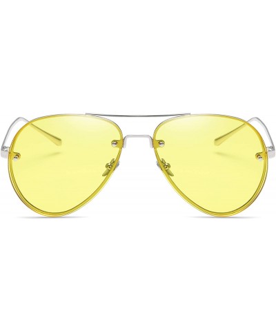 Rimless Women Oversized Aviator Sunglasses Rimless Double Bridge Fashion Eyewear - Yellow Clear Lens - C618S9T02RQ $21.82