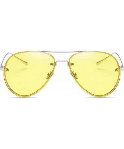 Rimless Women Oversized Aviator Sunglasses Rimless Double Bridge Fashion Eyewear - Yellow Clear Lens - C618S9T02RQ $10.91