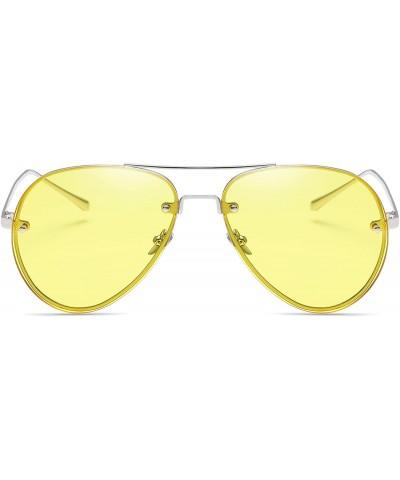 Rimless Women Oversized Aviator Sunglasses Rimless Double Bridge Fashion Eyewear - Yellow Clear Lens - C618S9T02RQ $10.91