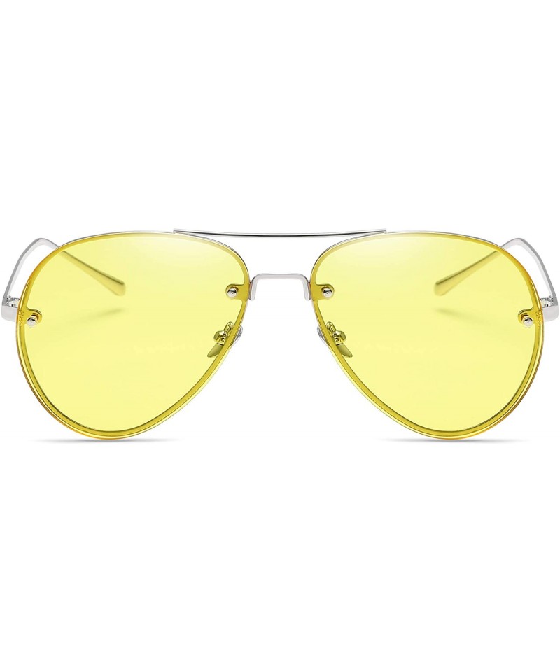 Rimless Women Oversized Aviator Sunglasses Rimless Double Bridge Fashion Eyewear - Yellow Clear Lens - C618S9T02RQ $10.91
