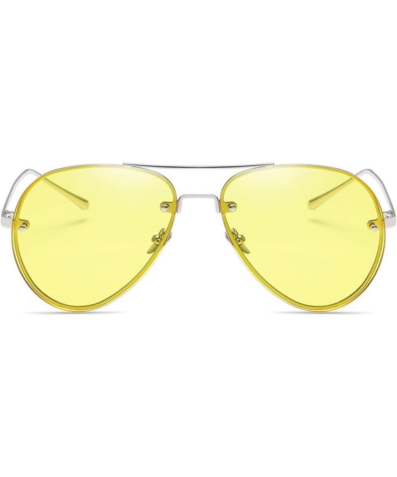 Rimless Women Oversized Aviator Sunglasses Rimless Double Bridge Fashion Eyewear - Yellow Clear Lens - C618S9T02RQ $10.91