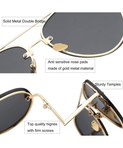 Rimless Women Oversized Aviator Sunglasses Rimless Double Bridge Fashion Eyewear - Yellow Clear Lens - C618S9T02RQ $10.91