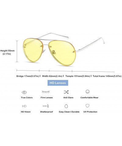 Rimless Women Oversized Aviator Sunglasses Rimless Double Bridge Fashion Eyewear - Yellow Clear Lens - C618S9T02RQ $10.91