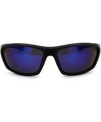 Sport Mens Matte Black Sport Warp Around Plastic Sunglasses - Matte Black Blue Mirror - CE18UZ3Q908 $9.25