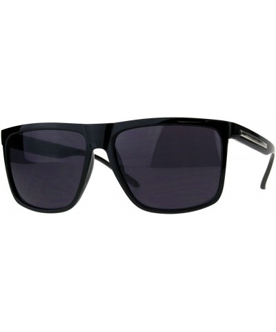 Square Mens Stylish Sunglasses Classic Square Frame Black Silver UV 400 - Shiny Black - CL18IIK9G3G $8.24