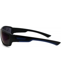 Sport Mens Matte Black Sport Warp Around Plastic Sunglasses - Matte Black Blue Mirror - CE18UZ3Q908 $9.25