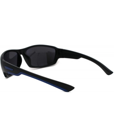 Sport Mens Matte Black Sport Warp Around Plastic Sunglasses - Matte Black Blue Mirror - CE18UZ3Q908 $9.25