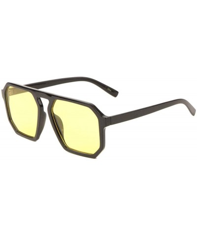 Shield Geometric Polygon Flat Top Flat Color Lens Sunglasses - Yellow - C21986RS8NL $26.93