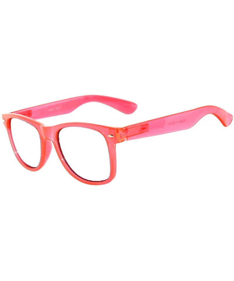 Square Classic Vintage 80's Style Sunglasses Colored plastic Frame for Mens or Womens - Glow in the Dark Clear Lens Pink - CR...