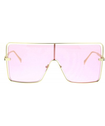 Shield Hip Hop Hard Oversize Shield Exposed Lens Retro Sunglasses - Gold Pink - CP18QMQSLQ6 $14.07