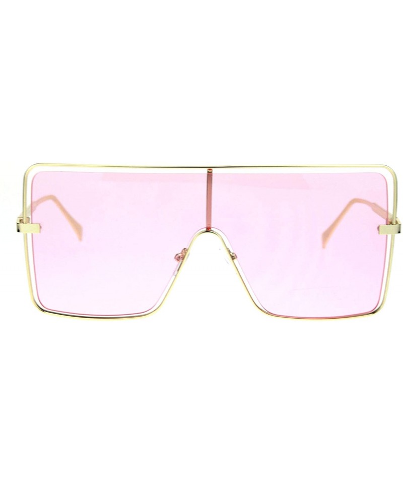Shield Hip Hop Hard Oversize Shield Exposed Lens Retro Sunglasses - Gold Pink - CP18QMQSLQ6 $23.77