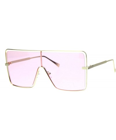 Shield Hip Hop Hard Oversize Shield Exposed Lens Retro Sunglasses - Gold Pink - CP18QMQSLQ6 $23.77