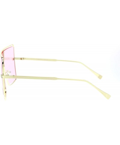 Shield Hip Hop Hard Oversize Shield Exposed Lens Retro Sunglasses - Gold Pink - CP18QMQSLQ6 $23.77