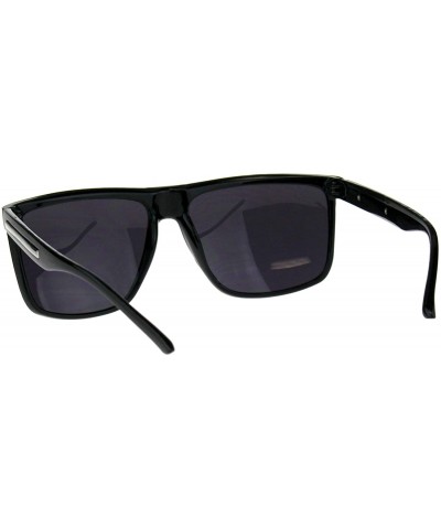 Square Mens Stylish Sunglasses Classic Square Frame Black Silver UV 400 - Shiny Black - CL18IIK9G3G $8.24