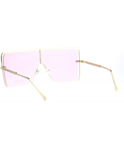 Shield Hip Hop Hard Oversize Shield Exposed Lens Retro Sunglasses - Gold Pink - CP18QMQSLQ6 $23.77