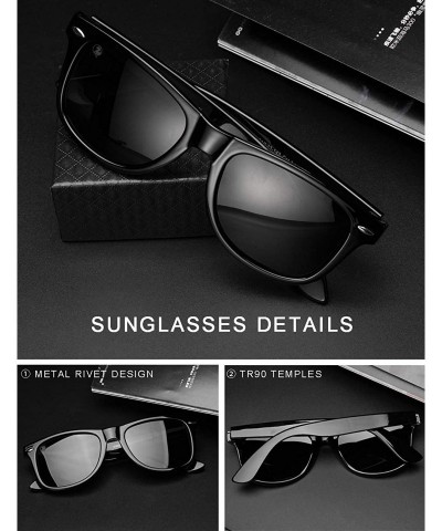 Rectangular Vintage Square Sunglasses for Men Women Polarized UV Protection Acetate Frame Sunglass - Tr90 Frame-vintage Black...