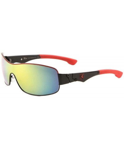 Sport Khan Slim Sport Wrap Around Shield One Piece Lens Sunglasses - Red & Black Frame - CA18SC4EM55 $11.85