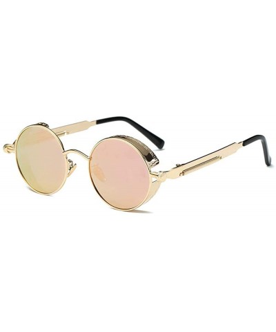 Goggle Men & Women UV400 Round Sunglasses Polarized Lens Metal Frame Glasses - Pink - CT18RNECUAE $7.67