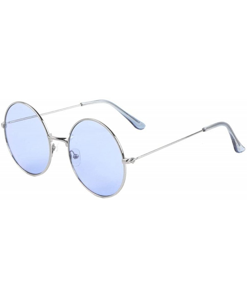 Round Light Color Lens Temple Ear Retro Round Sunglasses - Blue - CO19000QTCQ $14.44