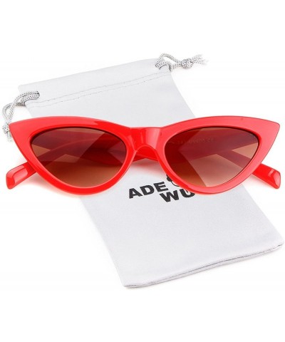 Oval Small Cat Eye Sunglasses Vintage Retro Designer Glasses For Women - Red Frame Brown Lens - C618H24MZ67 $17.83