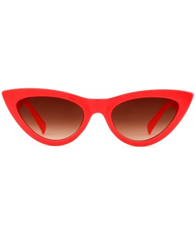 Oval Small Cat Eye Sunglasses Vintage Retro Designer Glasses For Women - Red Frame Brown Lens - C618H24MZ67 $6.95