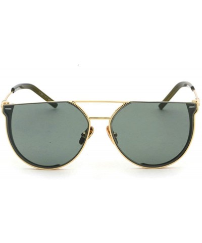 Round Oversized Half Frame Metal Round Sun glasses For Women Flat Top Shades Sunglasses - Green - C918LTT4UM3 $25.73